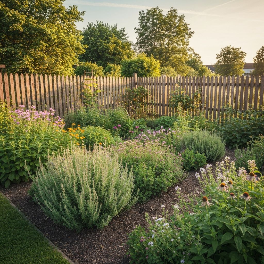 Traditional German herb garden with historic botanical landscape